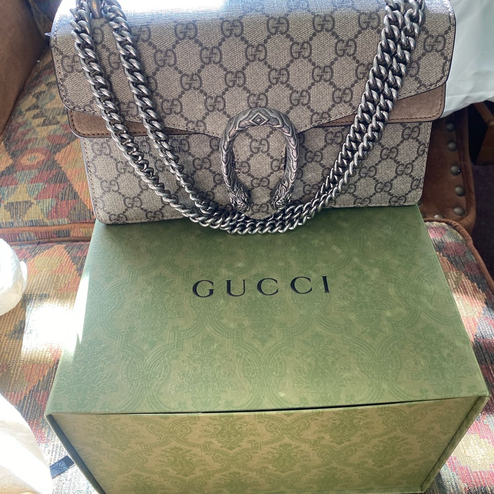 Tan and black shoulder bag, Gucci
